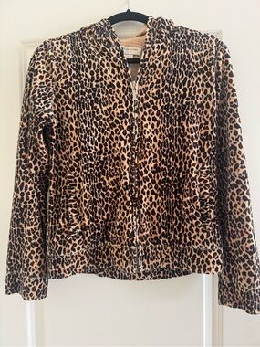 Jones New York Sport Leopard Print Zip-Front Hooded Jacket - Brown/Black
